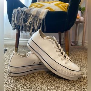 Converse White All Leather Platform Sneakers